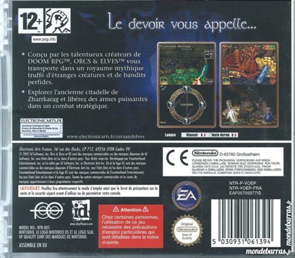 Jeu Nintendo DS "Orcs &amp; Elves" (26) Consoles et jeux vidéos