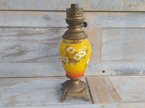 Lampe Pétrole Faïence de Kutani Laiton Bronze Japon XIXème  Loches (37)