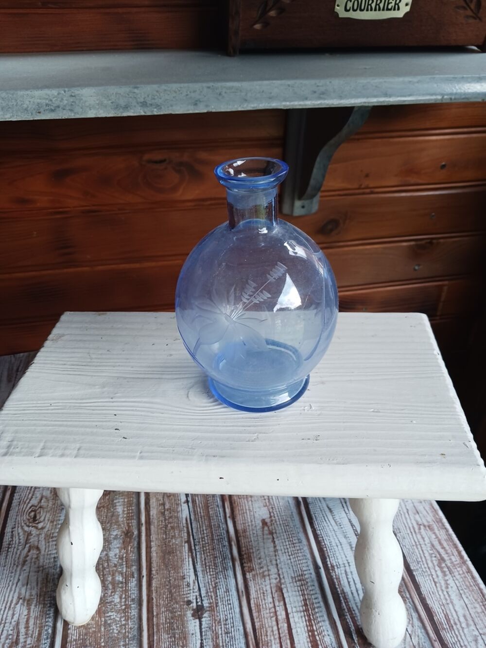Vase en Verre Transparent avec Rebord Bleu 