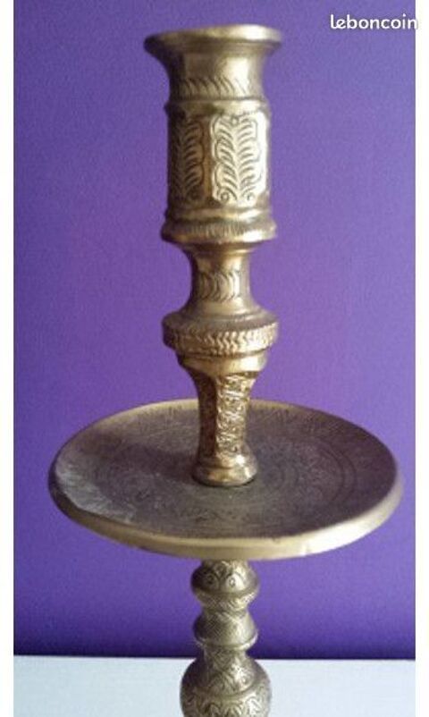 Grand chandelier ou bougeoir en bronze dor cisel 40 Gradignan (33)
