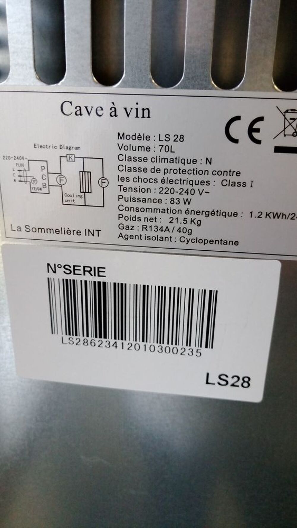 CAVE A VIN LA SOMMELIERE LS28 pour 28 &amp; 8 bouteilles Bricolage