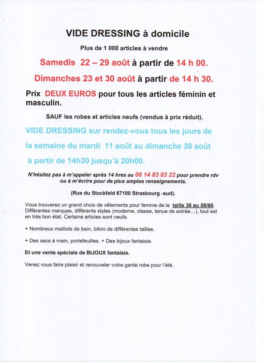 VIDE DRESSING tous les jours &agrave; domicile Vêtements