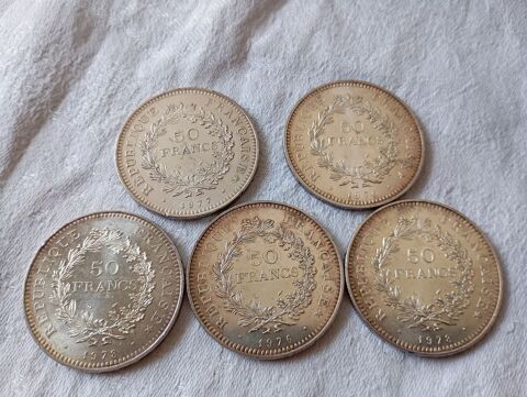 LOT DE PIECES ARGENT 50 HERCULE. 5 MONNAIES. 260 Mauvezin (32)