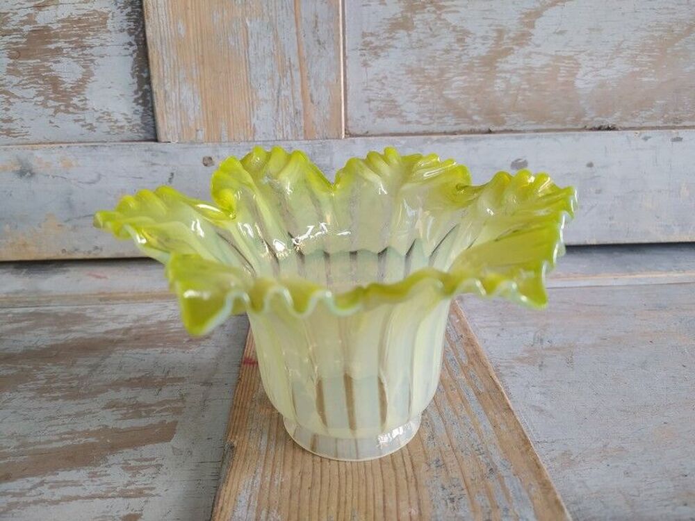 Tulipe de Lampe Fleurs Verre Souffl&eacute; P&eacute;tales Jaune Clichy Décoration