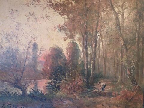Tableau Paysage Sign� J. Stain �cole de Barbizon XIX�me . 150 Loches (37)