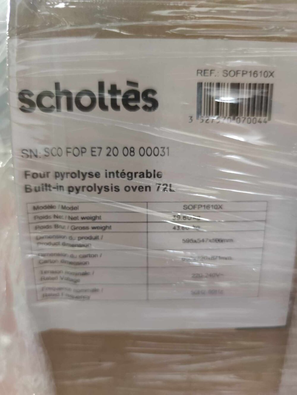 Four encastrable SCHOLTES pyrolyse int&eacute;grale Electroménager