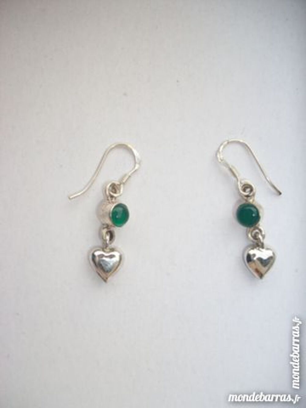 boucles d'oreilles argent pierre onyx verte coeur Bijoux et montres