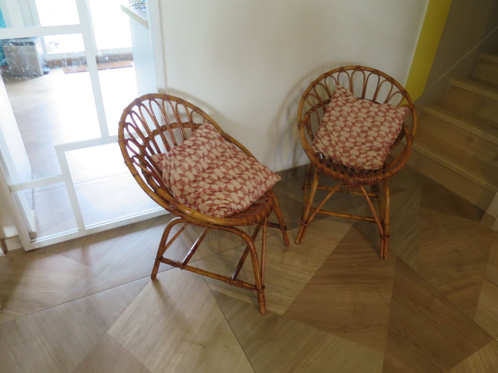 Vintage - Lot de 2 fauteuils en rotin-style boh&egrave;me -ann&eacute;es80 Meubles