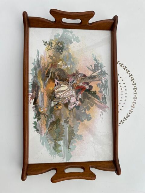 Plateau en bois avec c�ramique Sarreguemine 50 Fosseuse (60)