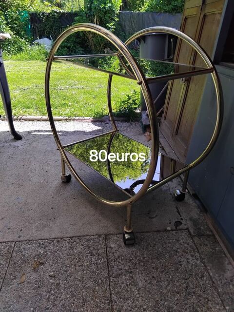 Desserte  a roulettes  1970 métal doré et verres teinté 80 Strasbourg (67)