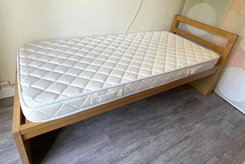 Lit simple 90x200 Chêne Massif, HABITAT (Mod Adams)+Matelas 370 Fontenay-sous-Bois (94)