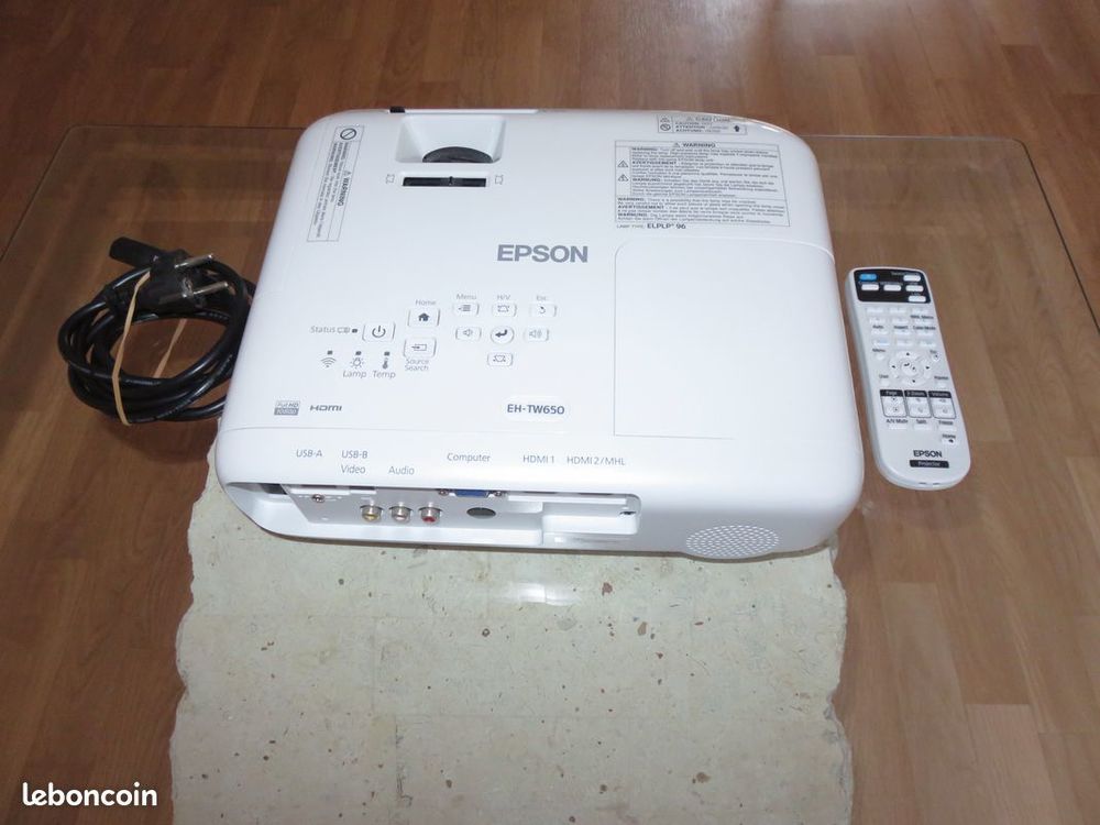Vid&eacute;oprojecteur Epson EH-TW650 TRI-LCD FULL HD 1080 P Photos/Video/TV