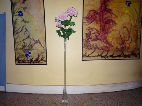 Vase en verre très haut 1m + fleur 30 Monflanquin (47)