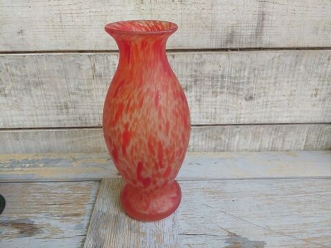 Vase en Pte de Verre Mouchete Rouge Orange 39 Loches (37)