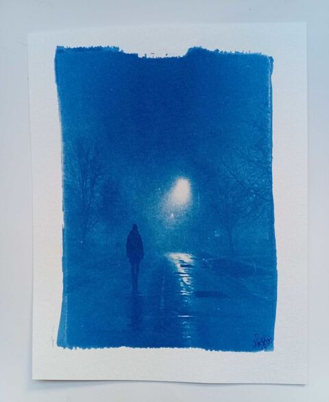 Photographie en Cyanotype, Procédé Photographique 1842, Bleu de Prusse,  Solitude  version 2, 20,8cm/16,5cm, état neuf Paris 20 (75)