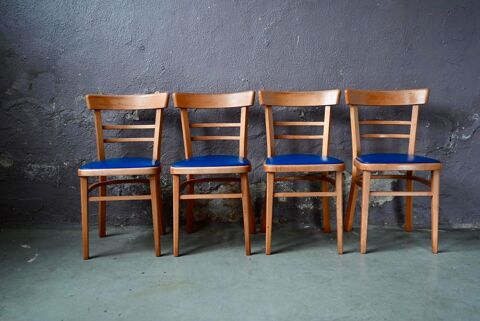 Set de 4 chaises bistrot en h�tre et ska� bleu �lectrique 440 Wintzenheim (68)