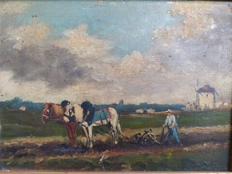 Tableau Scène Paysanne Chevaux Labours Villejuif Moulin 1 Loches (37)