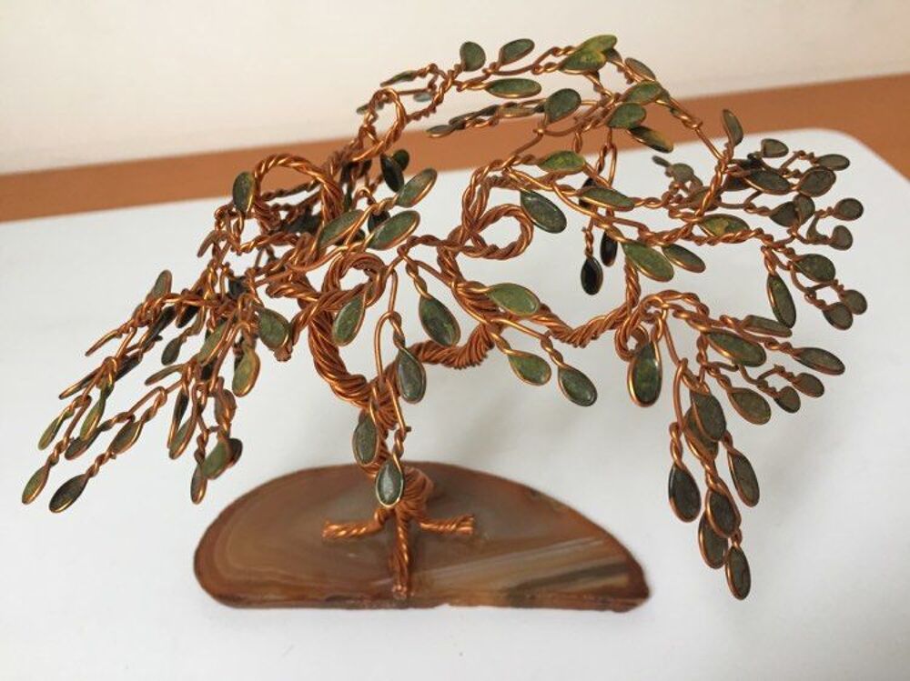 Mini sculpture, arbre, en fil de cuivre, artisanal, H-10cm Décoration