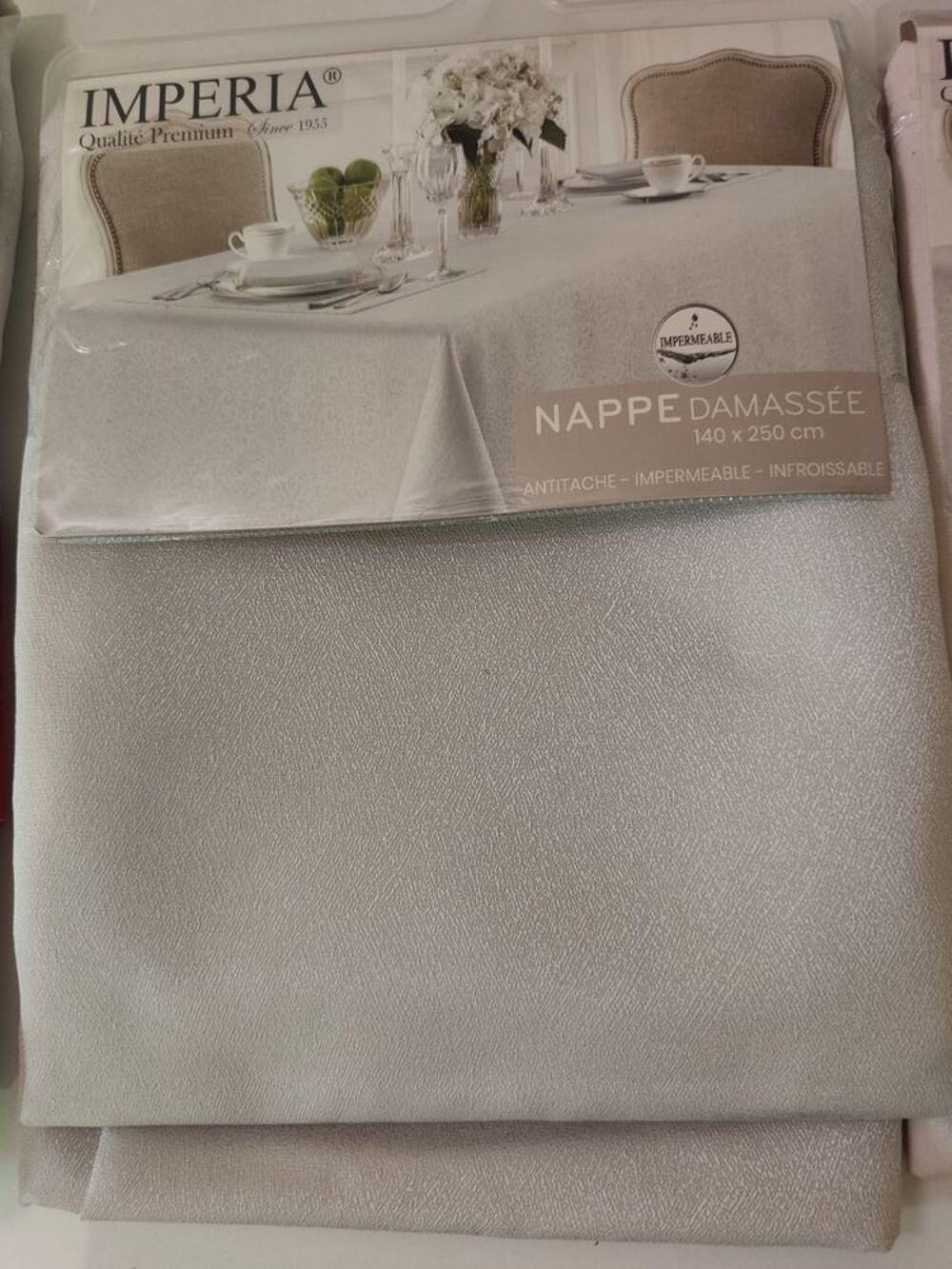 NAPPE 140 x 250 cm 1 beige et 1 gris tr&egrave;s clair Cuisine