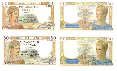 F18 -8 F18/9    50 F CERES LOT 2 BILLETS RARES  330 Raismes (59)