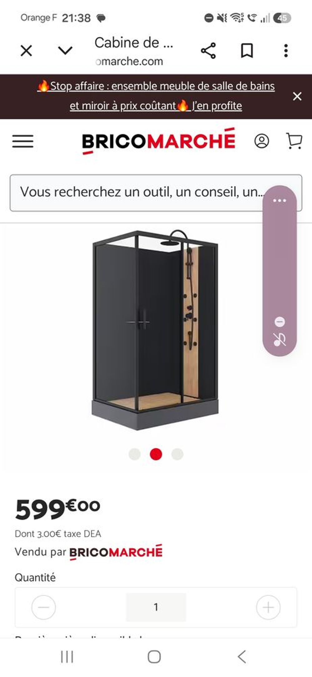 Cabine de douche noire avec colonne int&eacute;gr&eacute;e Meubles