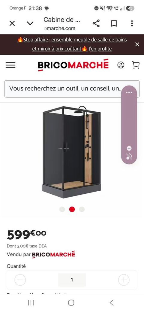 Cabine de douche noire avec colonne intégrée 500 Villefagnan (16)