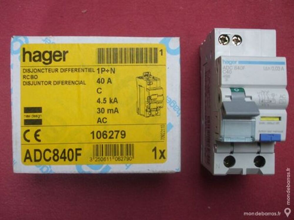R&eacute;f ADC840F DISJONCTEUR HAGER 1P+N 40A 30mA AC Bricolage