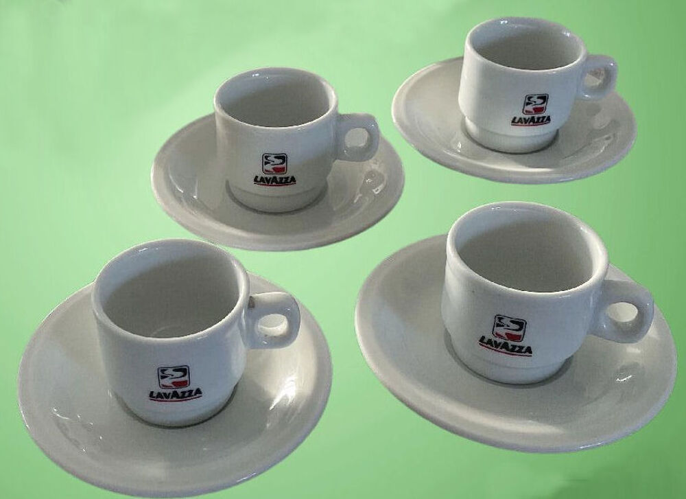 4 Tasses porcelaine caf&eacute; Lavazza 60 ml avec soucoupe Cuisine