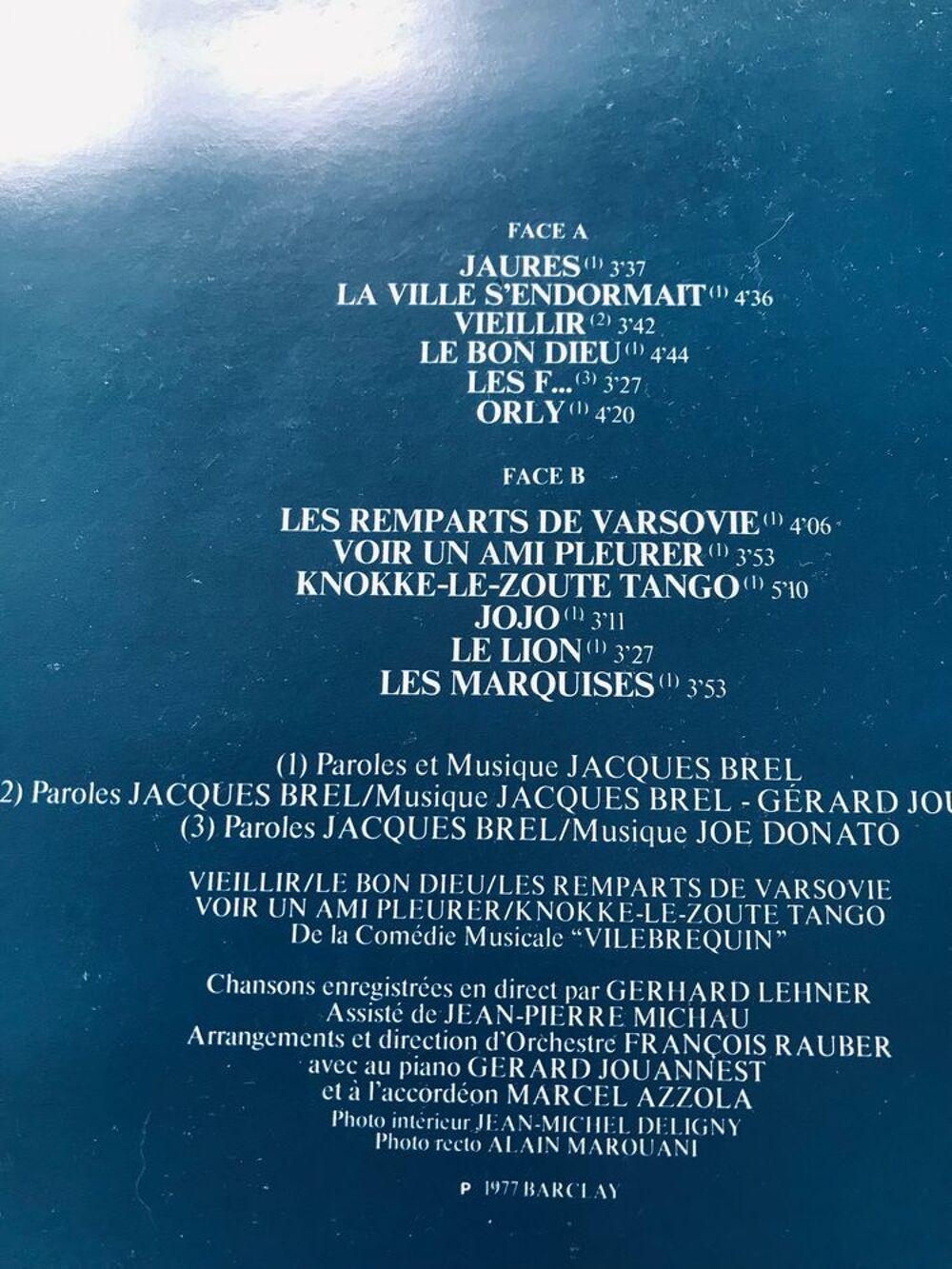 Le dernier disque 33 tours de Jacques Brel CD et vinyles