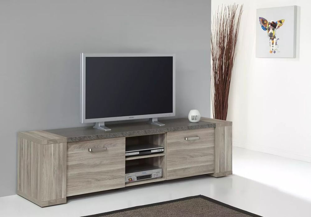 Meuble TV STONE ch&ecirc;ne gris comme neuf Meubles