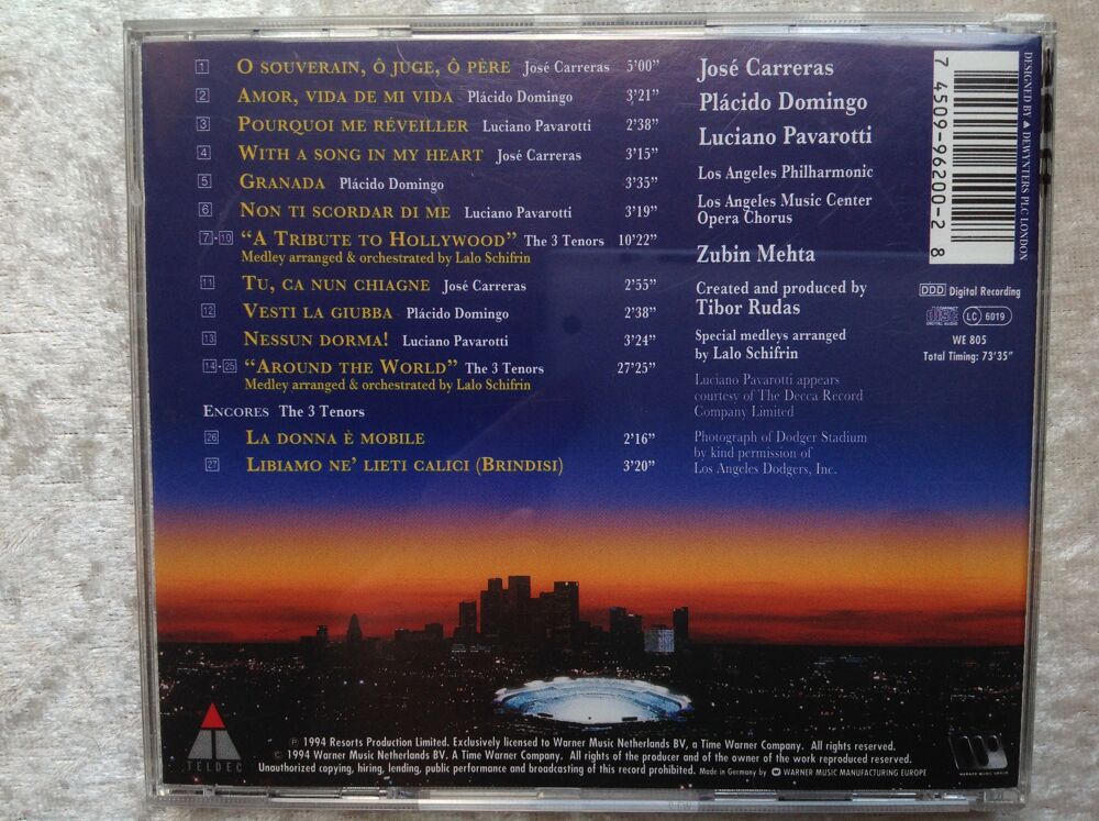 THE 3 TENORS IN CONCERT 1994 Envoi Possible
CD et vinyles
