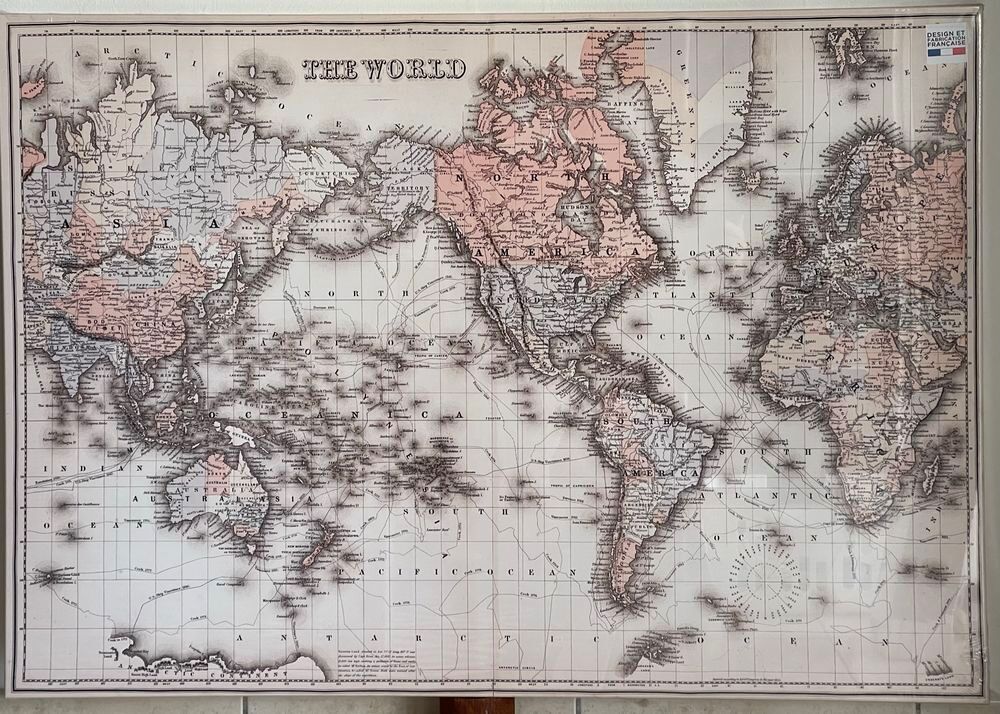 Tableau carte monde vintage centr&eacute; Am&eacute;rique Décoration