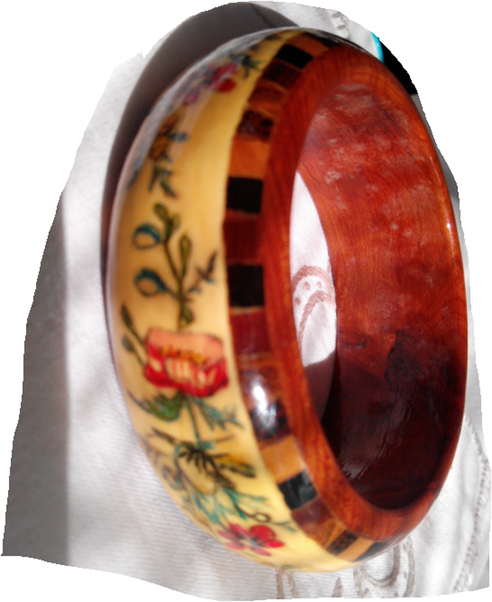 ANCIEN BRACELET BOIS LAQUE ET MARQUETTERIE 