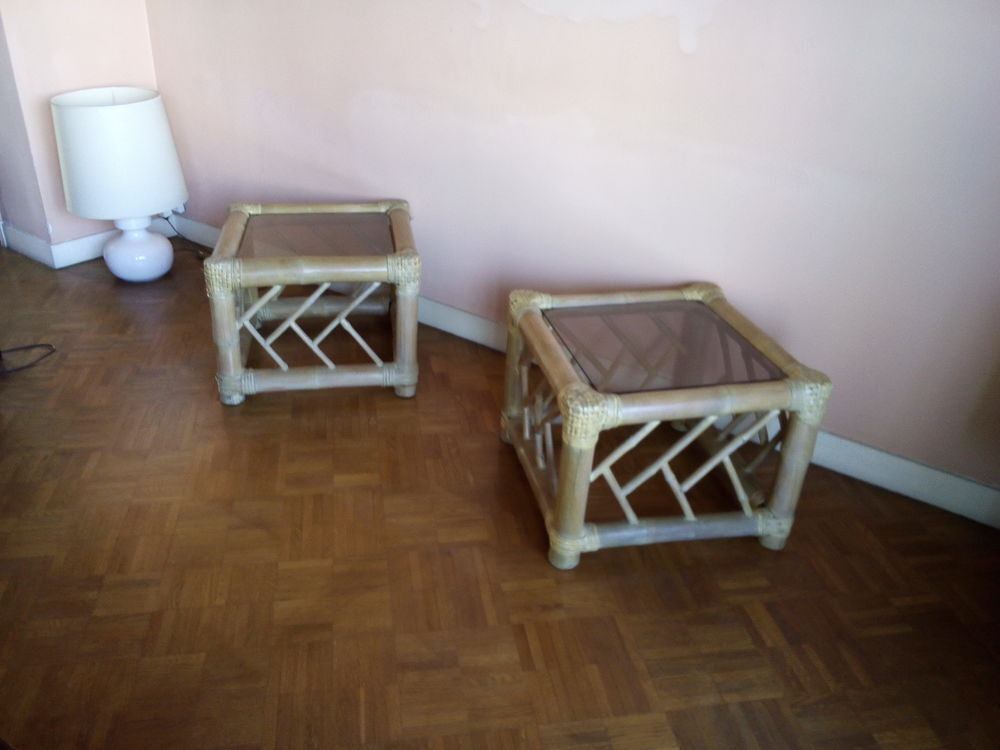 Tables basses en bambou dessus verre : Meubles
