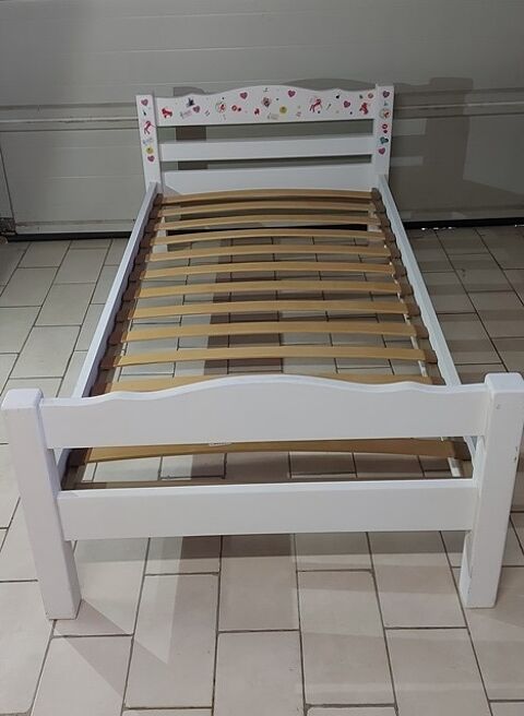 Lit Enfant en Bois blanc avec Sommier  lattes 90 x 190 cm 45 Cellule (63)