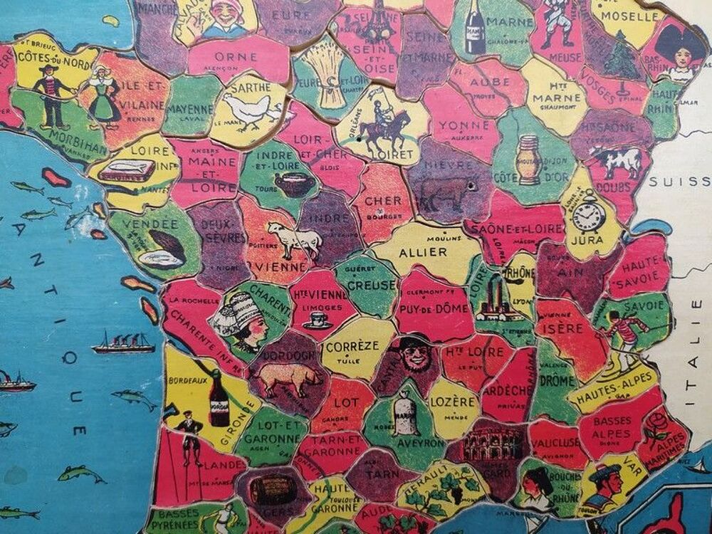 Ancien Jeu de Soci&eacute;t&eacute; Puzzle Carte de France Jeux / jouets