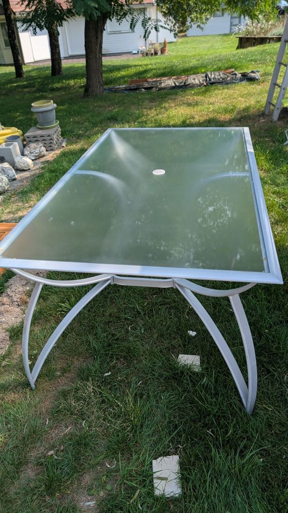 Table de jardin en verre tremp&eacute; + 8 chaises pliantes Meubles