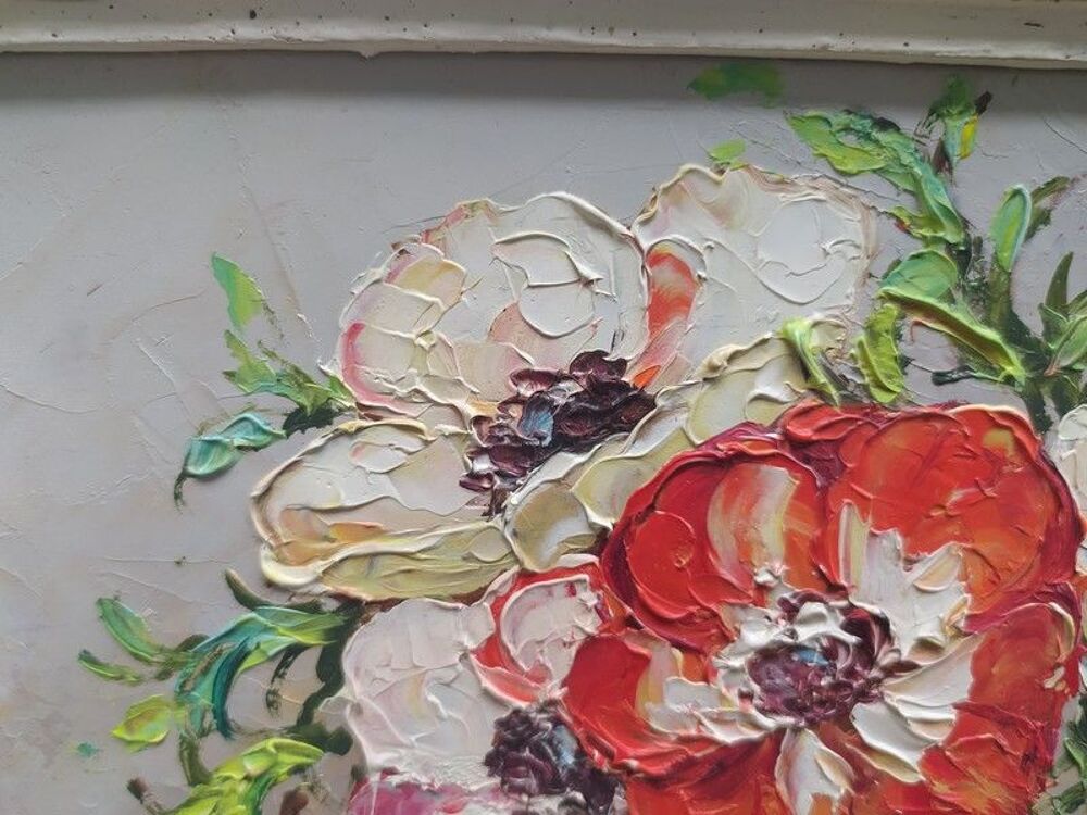 Tableau Nature Morte Fleurs An&eacute;mones Sign&eacute; De Mervil 
Décoration