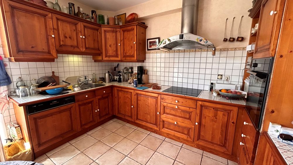 Cuisine bois, , modules ergonomiques, &eacute;vier double (+ hotte) Meubles