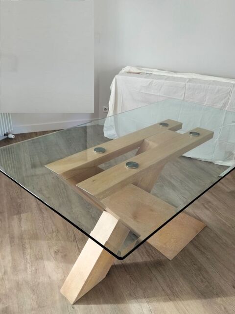 Table salle  manger rectangulaire en verre pied en bois 0 Luc-la-Primaube (12)