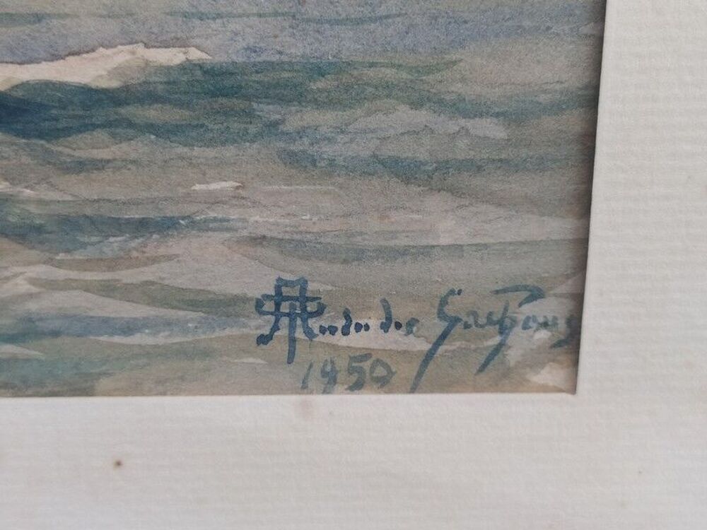ANDR&Eacute; DES GACHONS Tableau Aquarelle Marine Bateau de P&ecirc;che 