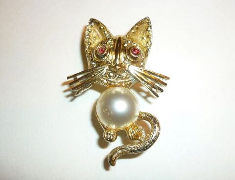 Bijou fantaisie vintage BROCHE CHAT (attache pingle) 15 Loivre (51)
