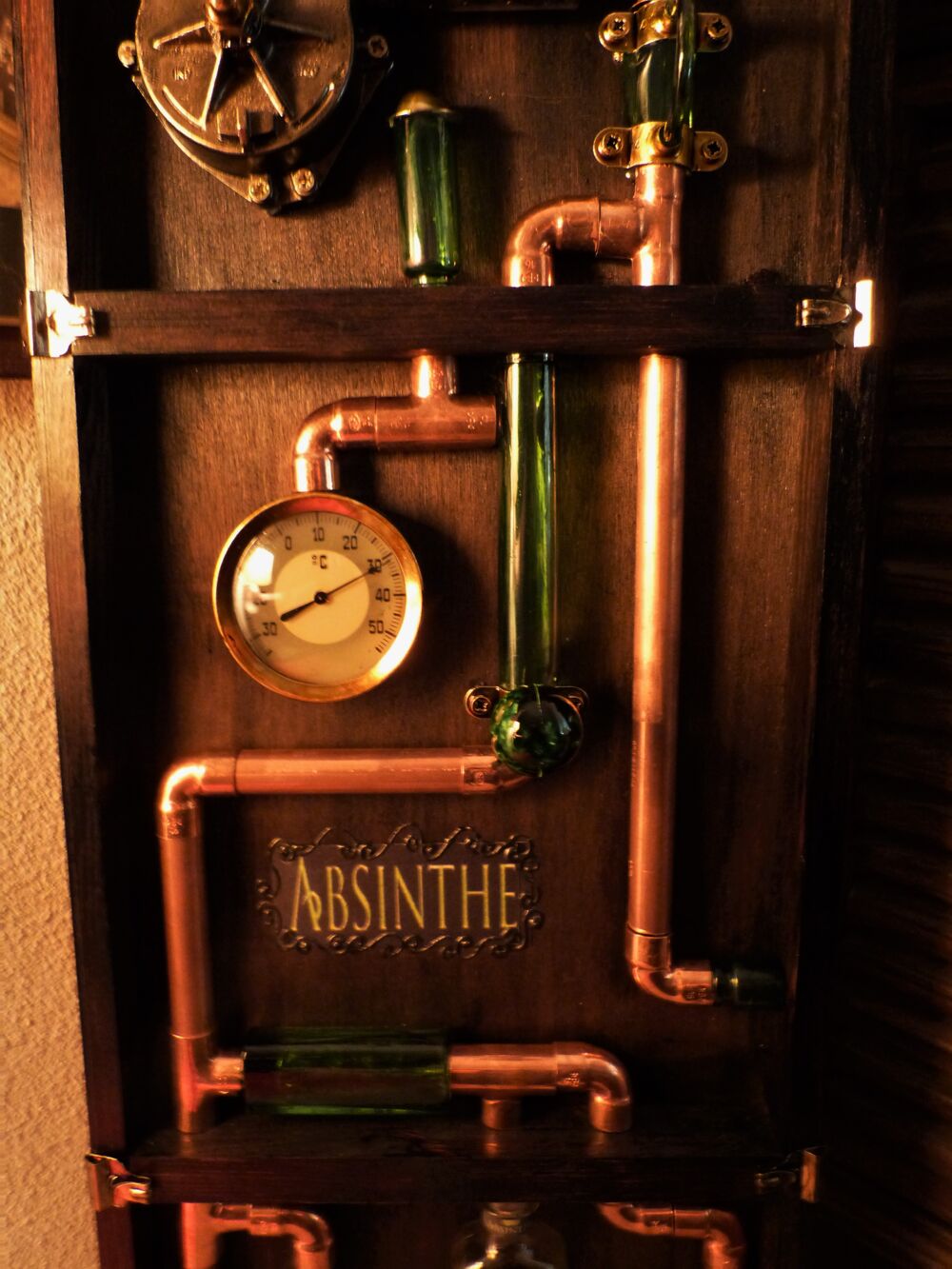 Tableau Indus "ABSINTHE PUB XIX" Cr&eacute;a. Steampunk Décoration