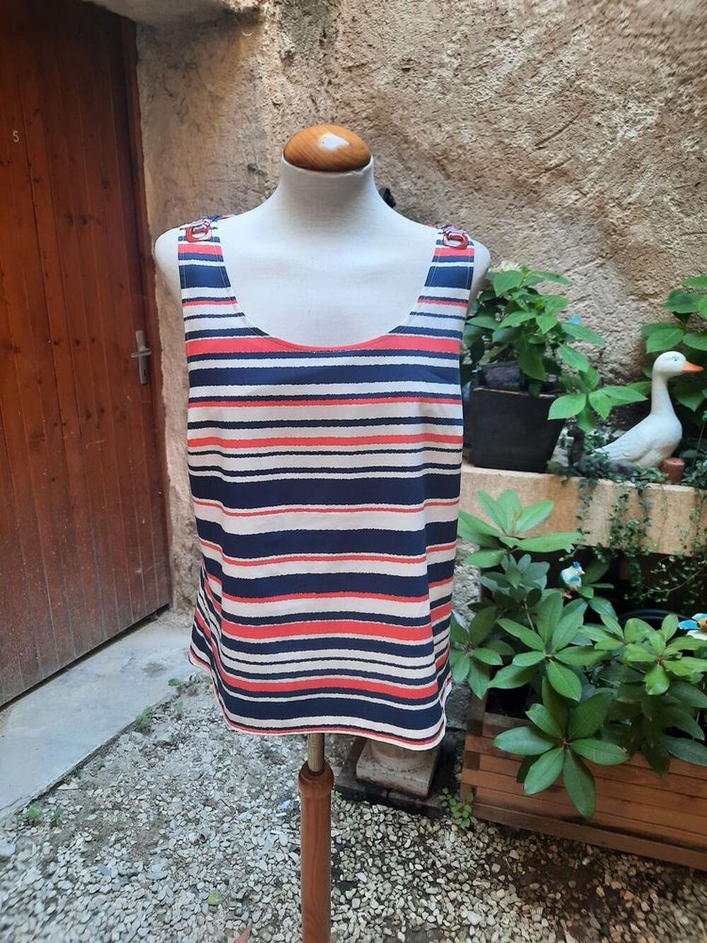 TOP RIVER WOODS RAYE-MARINE-BLANC-ROUGE-R&eacute;f.TOP-008 V�tements