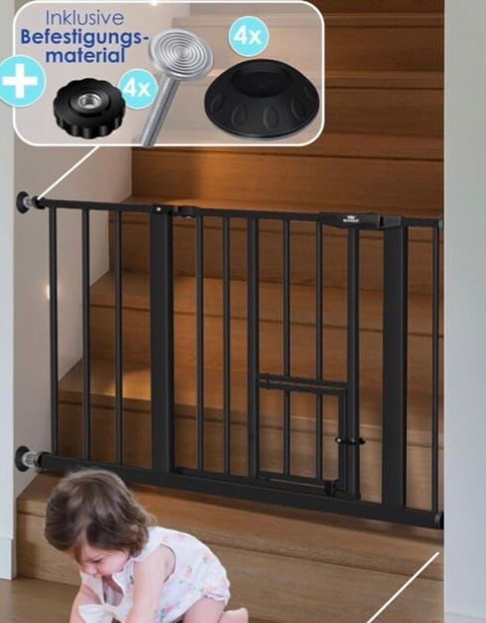 Barri&egrave;re de s&eacute;curit&eacute; enfant noire avec petit portillon pour Mobilier enfants