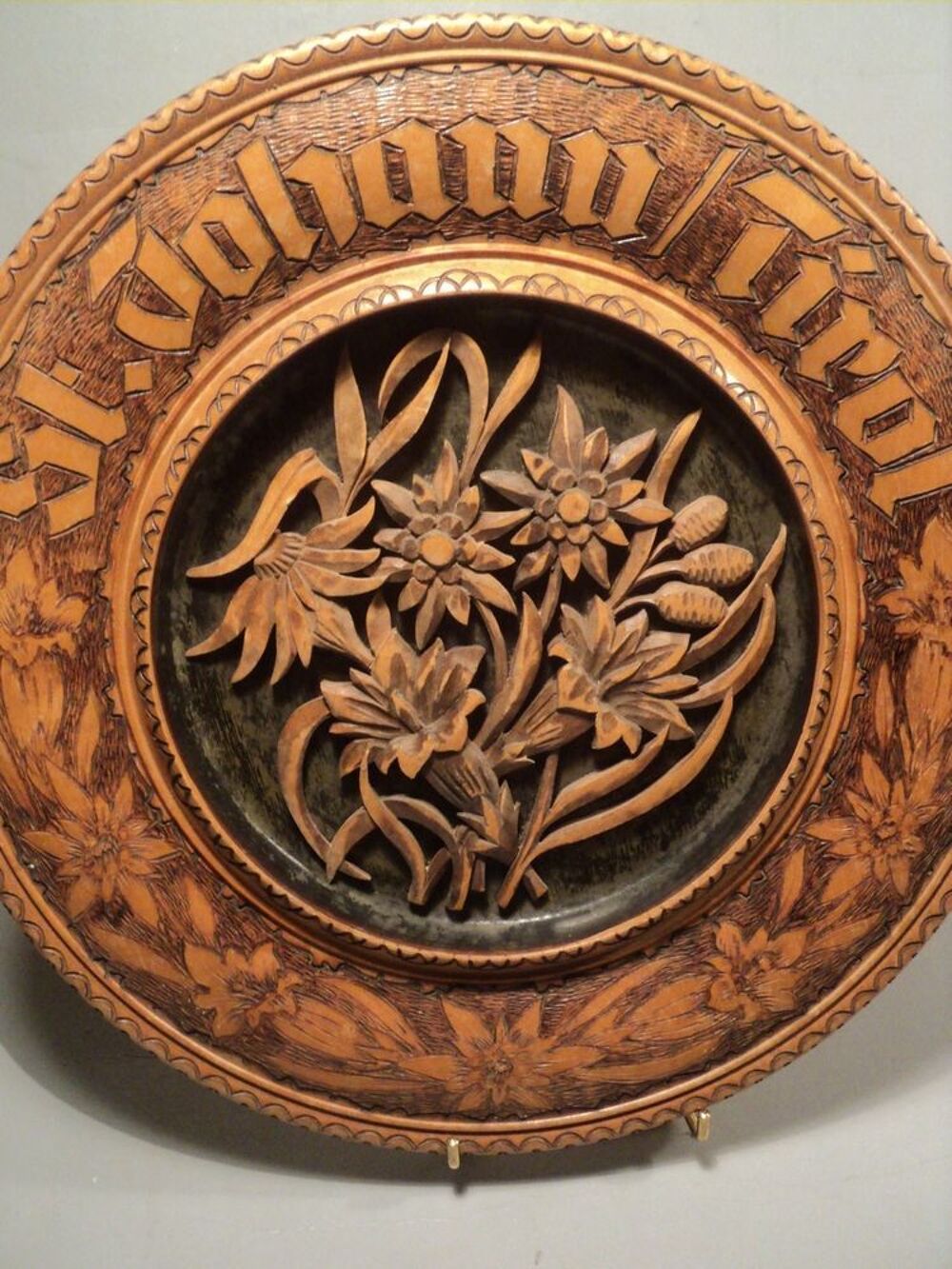 Plat Bois Sculpt&eacute; Saint Johann Tirol Décoration