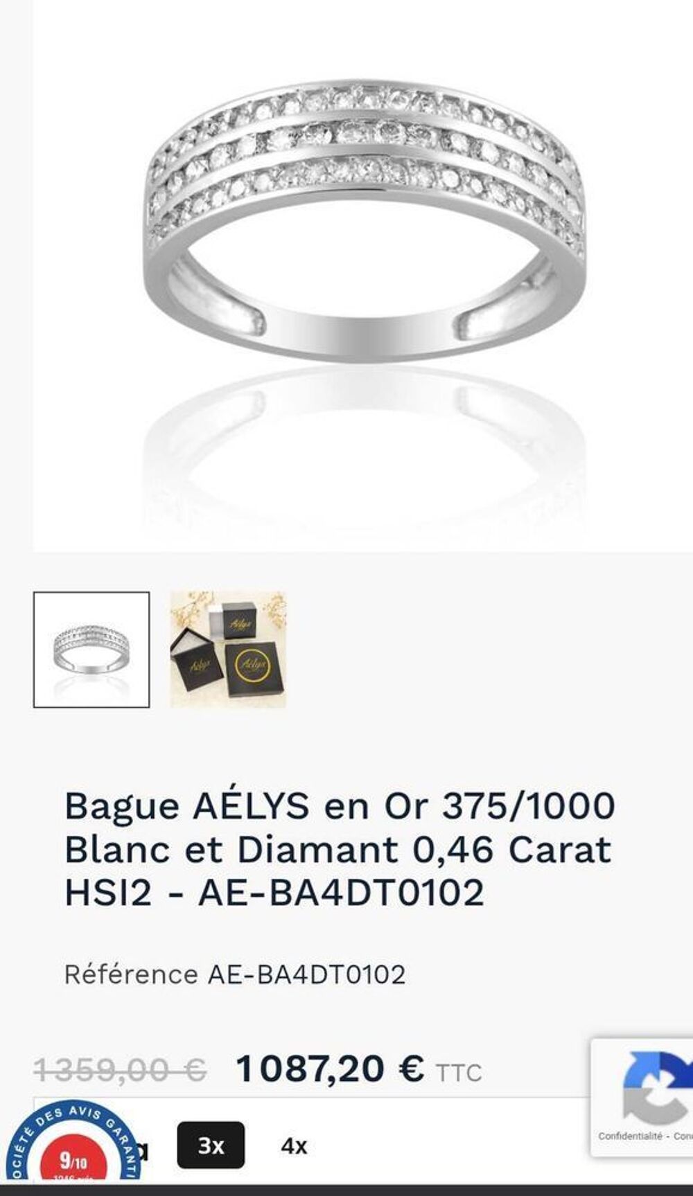 &agrave;€ SAISIR BAGUE OR BLANC 375 &agrave;ˆME DIAMANT 0,46 CARATS JAMAIS PORTEE Bijoux et montres