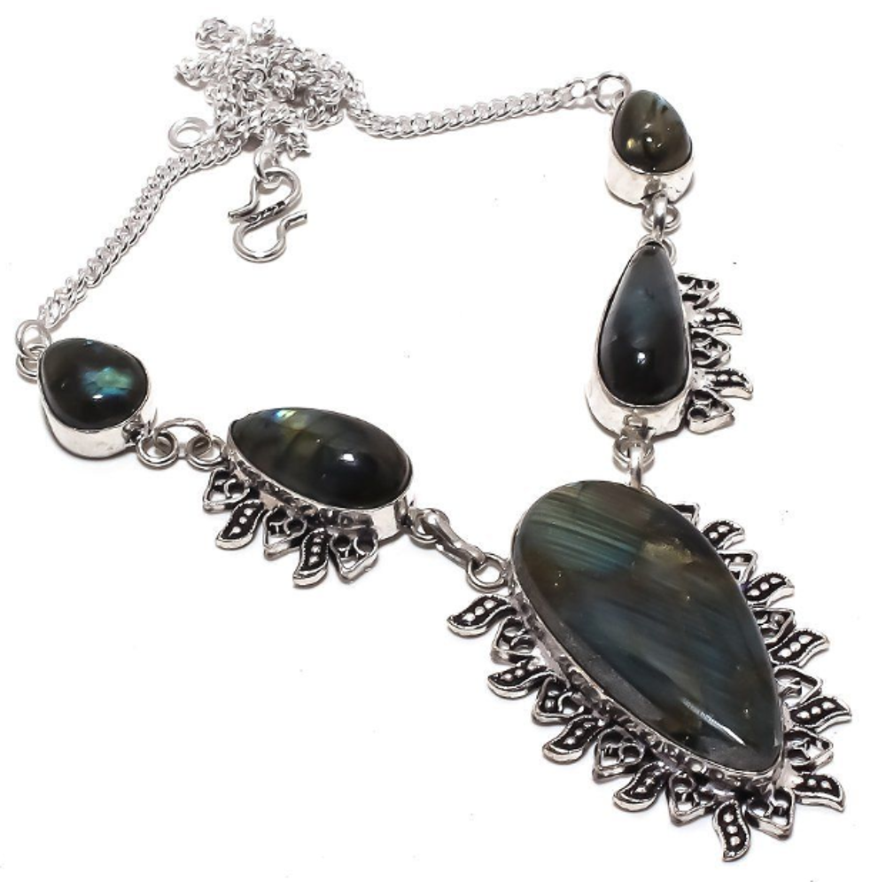 Collier LABRADORITE, Plaqu&eacute; argent 925 Bijoux et montres