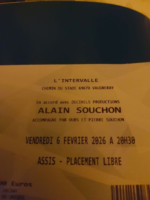 2 places pour l concert d'Alain SOUCHON 0 Brignais (69)