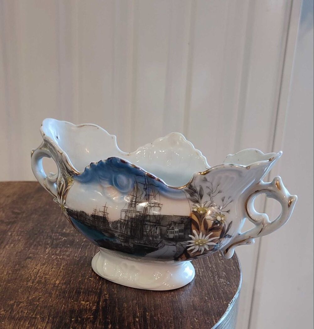 Paire de coupes fa&iuml;ence ancienne "St-Valery-sur-Somme" 1930 